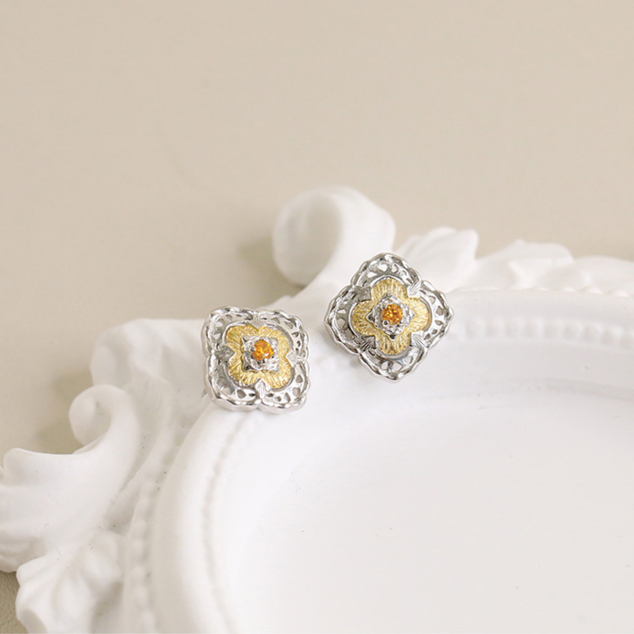 Gold and Silver Clover Earrings